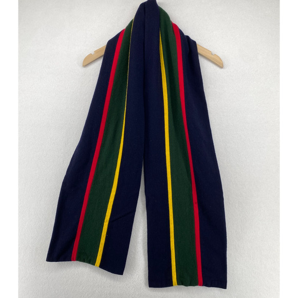 Vintage Mens Wool Scarf Varsity Collegiate Striped Blue Knit England VTG 10x70 - Picture 1 of 9